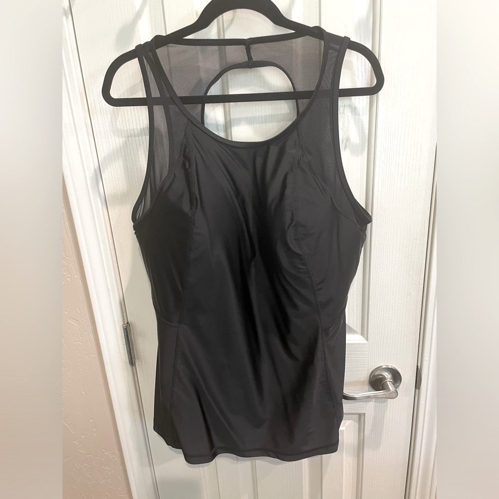 LIVI Active black swim tankini top with bra cups size 24, mesh back cutout